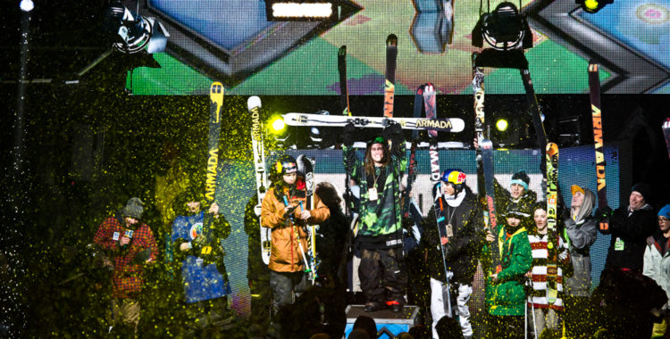 Hanrik Harlaut firar sin seger i förra årets X Games där han satte sin legendariska nosebutter triple cork.