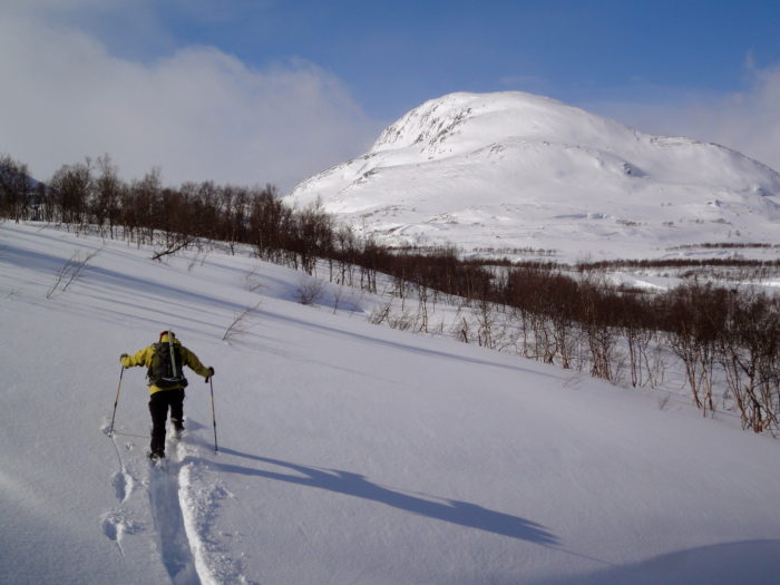 Blandade känslor att spåra i fyra decimeter nysnö.  Björn Segelsbo vet vad som väntar och biter ihop. 