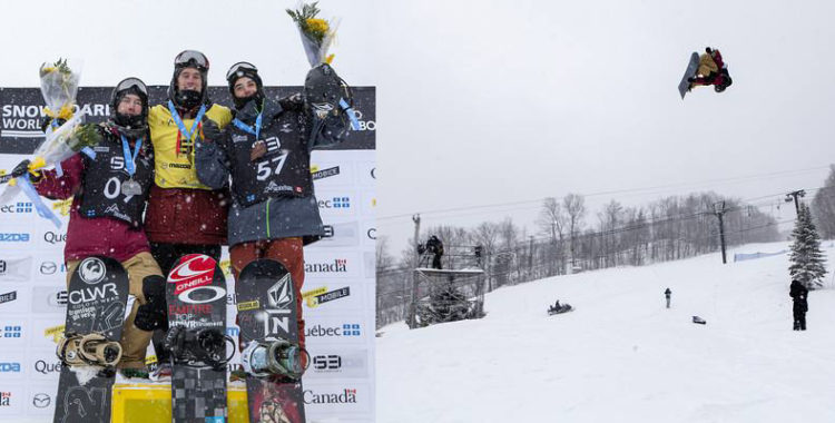 Niklas Mattson, Maxence Parrot och Torgeir Bergrem på pallen i Stoneham.