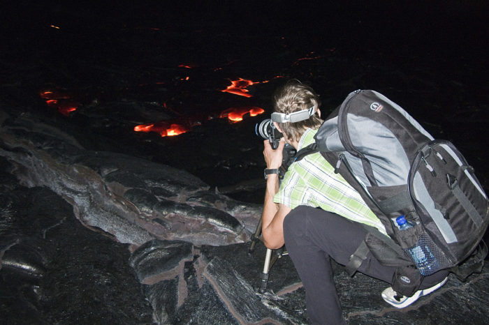 På Hawaii fick de närkontakt med lavan men någon skidbild med en aktiv vulkan i bakgrunden blev det inte nu heller.