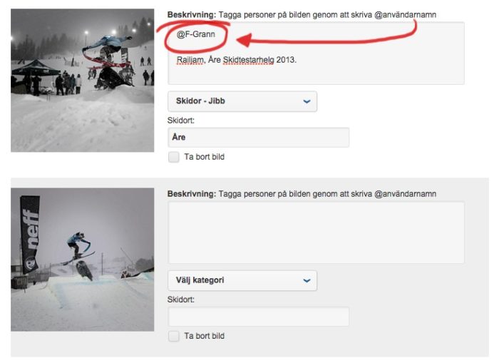 Ladda upp flera bilder samtidigt och tagga andra användare.
