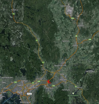 Vid krysset på kartan är det tänkt att hallen kommer hamna.