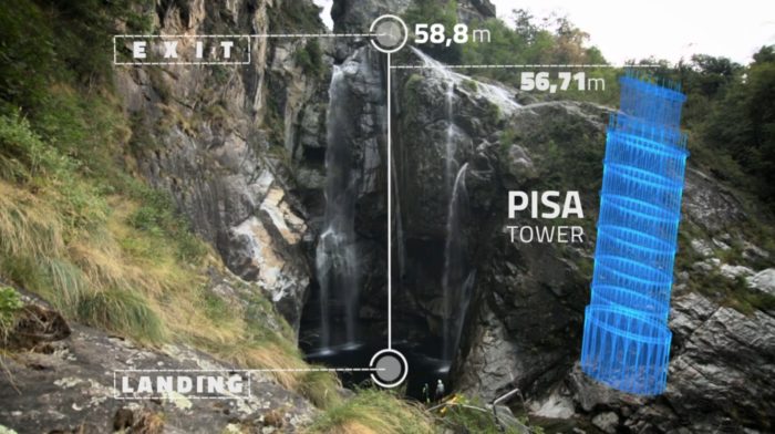 Cascada del Salto, Maggia i Schweiz. Högre än lutande tornet i Pisa