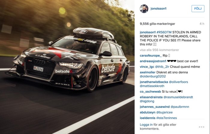 Posten från Jon Olsson via instagram som berättade om vad som hänt