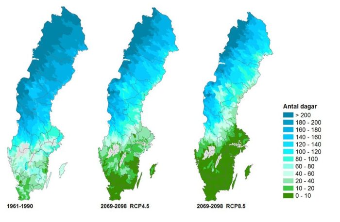 Antalet dagar med snötäcke