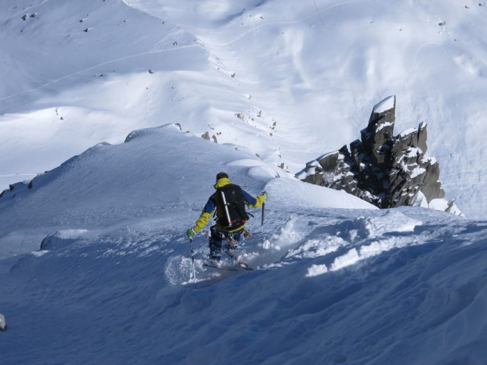 Där varje sväng är din livs viktigaste. Jesper på Aig. du Midis nordsida.