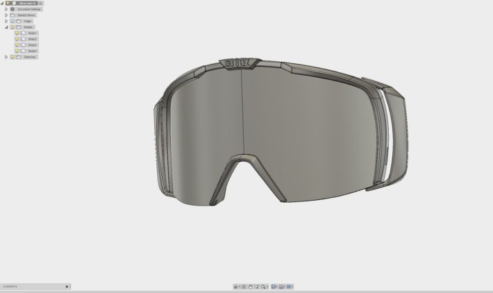 En bild på en CAD-fil av Bliz Eyewears nya gogglemodell NOVA: