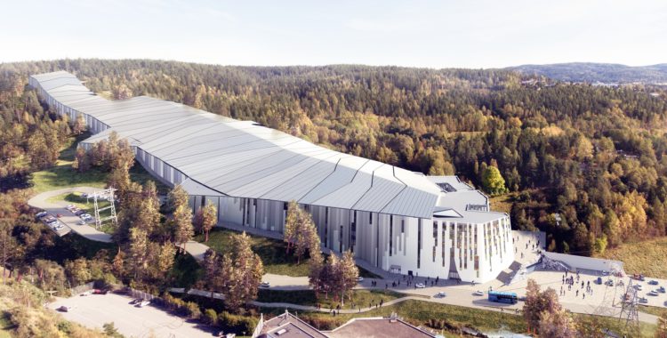 Världens största skidhall byggs utanför Oslo, skidklar i januari 2020. 