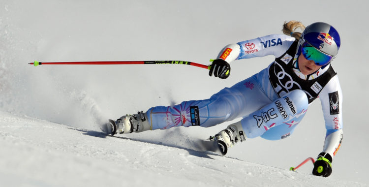 Lindsey Vonn från värdscupstävlingen i super-G i Åre 8 mars 2018. 