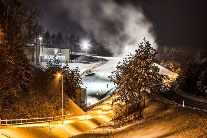 Kvällsvy från Snow Arena Druskininkai.