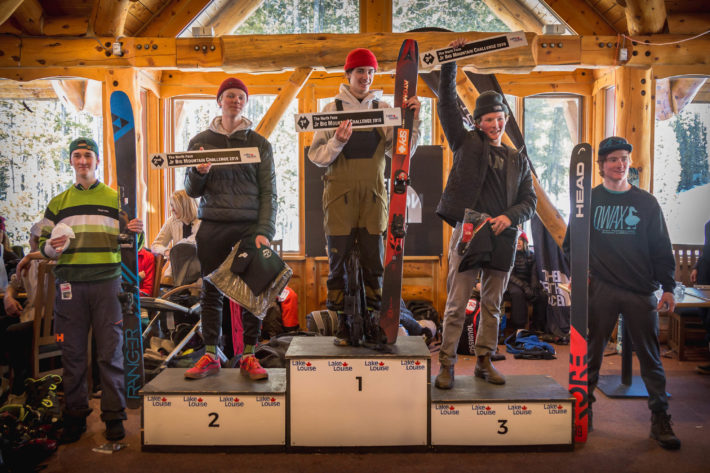 Nils på pallen efter 2019 Lake Louise Big Mountain Challenge IFSA Junior National.