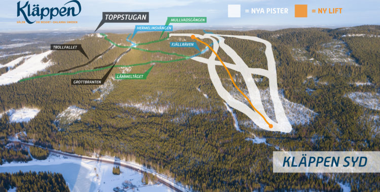Kläppen Syd får stolslift och fem nya pister i blått och grönt. 