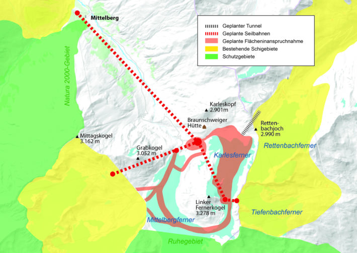 Ritning över det planerade bygget på Pitztal-Ötztal-glaciären.