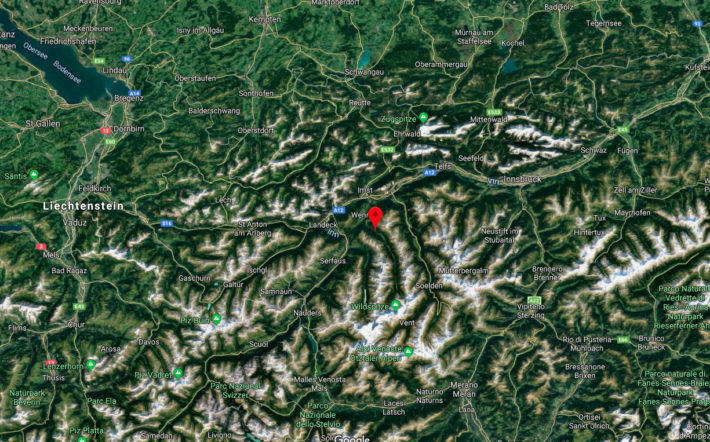 En kartbild över Pitztal, Österrike.