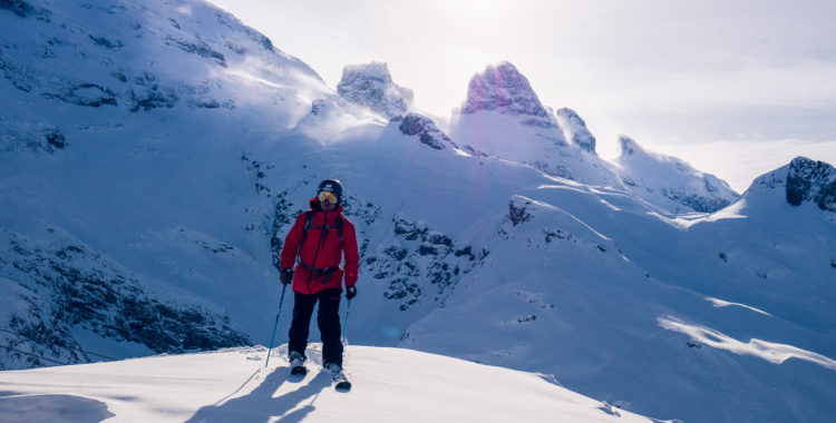 Mattias Hargin i sitt nya  heltidselement, på Titlis i Engelberg med friåkningsstassen på.