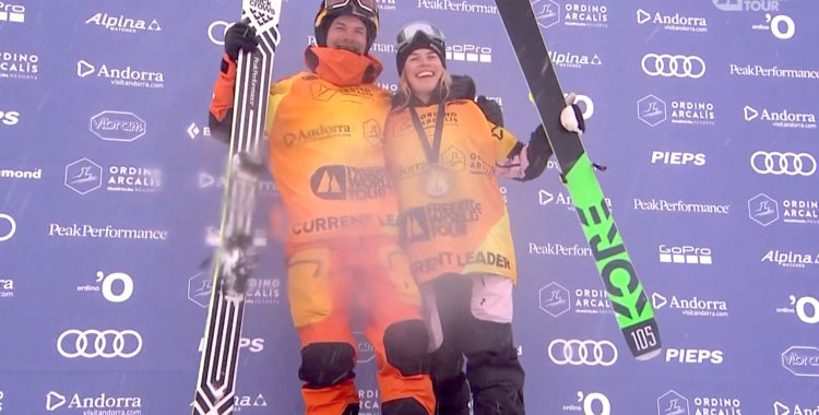 Kristofer Turdell och Hedvig Wessel leder totalrankingen på FWT 2020 efter tävlingen idag. Den immiga kameralinsen säger det mesta om dagens väder...