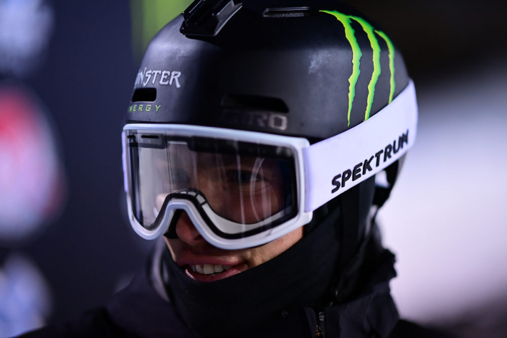 Sven Thorgren competing in The Real Cost Men's Snowboard Big Air.
