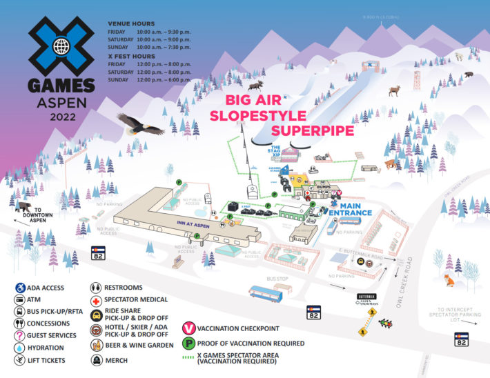 Map over X Games competition area at Buttermilk Mountain