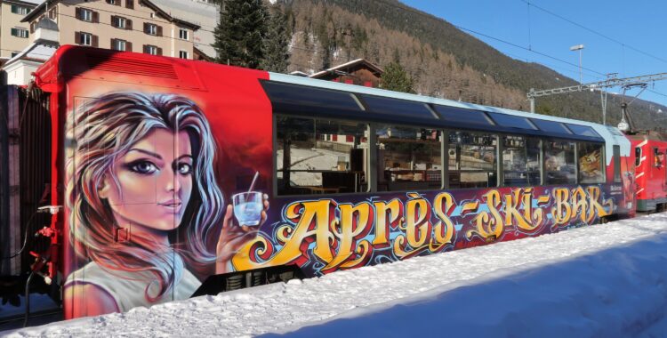 Après-Ski-tåget i Andermatt-Sedrun, som tyvärr tagits ur drift.