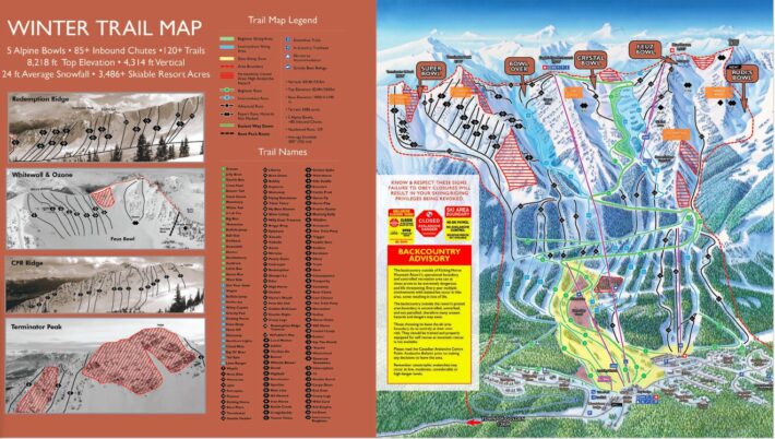 En pistkarta över Kicking Horse Mountain Resort.