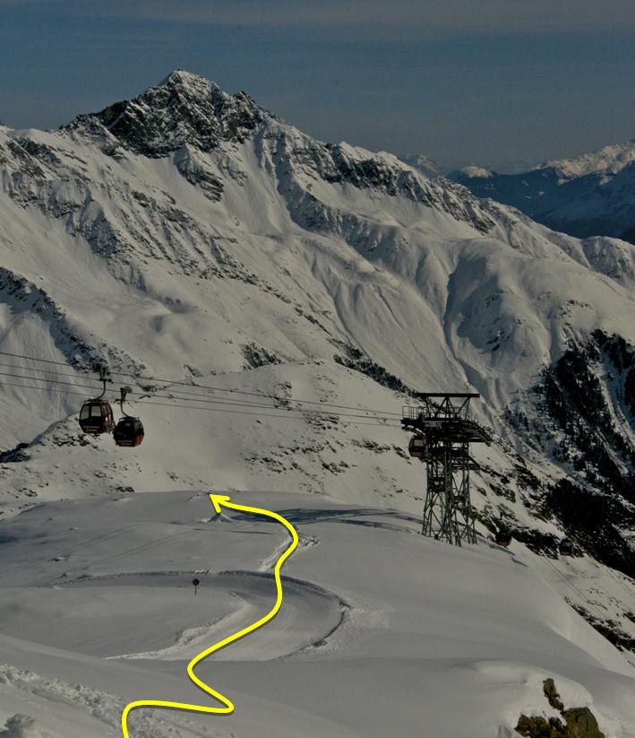 Du startar under bergsstationen till Eisgrat II.. Foto: Powder Department Stubaier Gletscher.