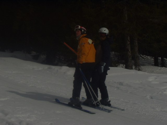 Linus och jag påväg upp i liften. Foto: FMB. Åkare: Linus och Daniel.