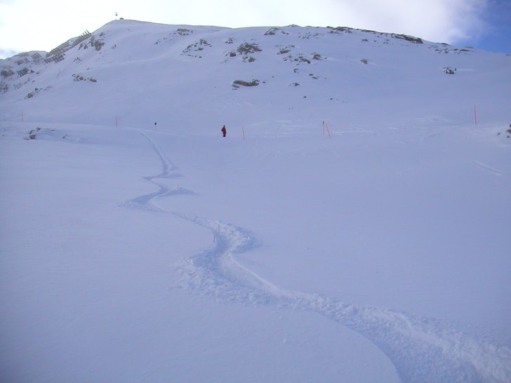 Ett spår i annars orörd snö, vackert.... Foto: Johan Frick. Åkare: Johan Frick.