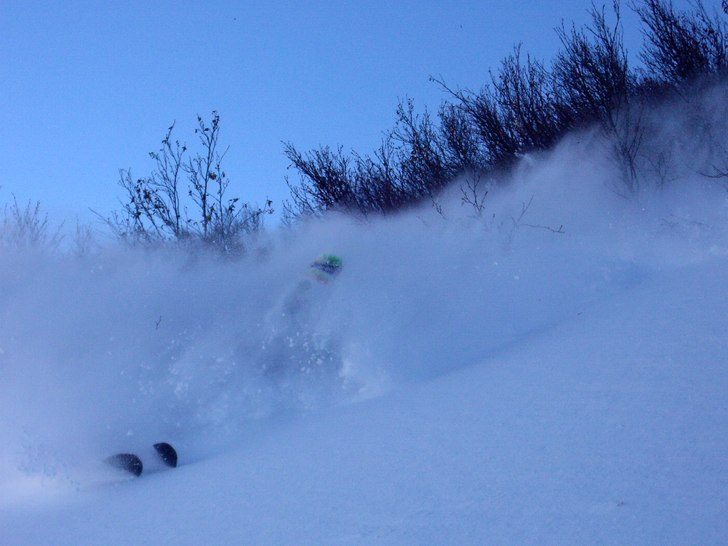 Deep and light pow! Sam im Geissberg.. Foto: Robert Hortlund. Åkare: Sam Alinski.