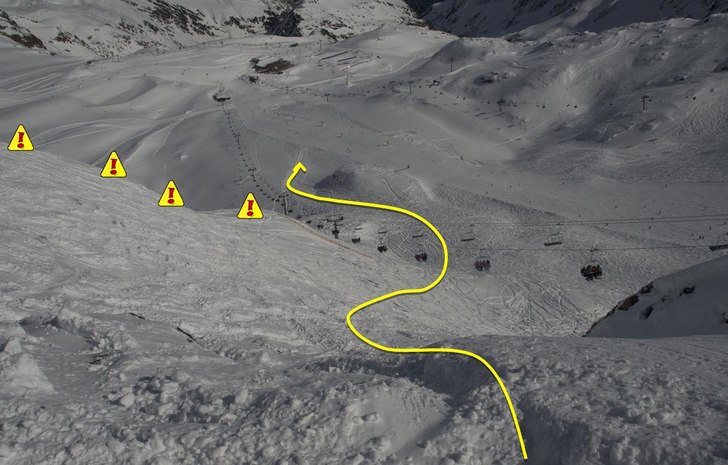 Run 3 North Face - Väljer du skidåkarens vänste. Foto: Powder Department Stubaier Gletscher.