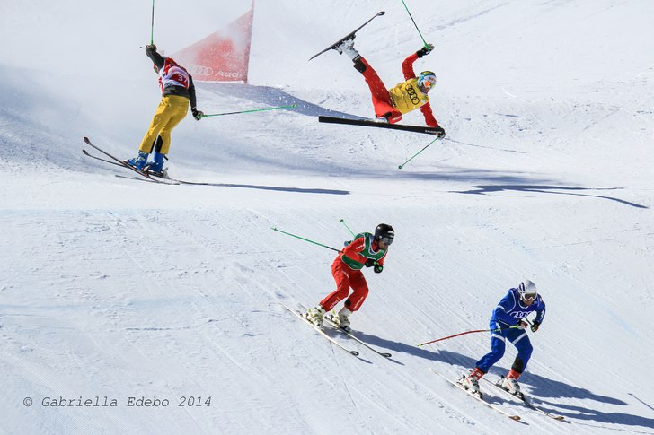 Skicross Europacup race i Arosa, mars 2014. Foto: Gabriella Edebo.