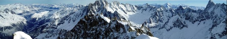 Pannorama över Chamonix och Vallé Blanche. Foto: Johan Vall.
