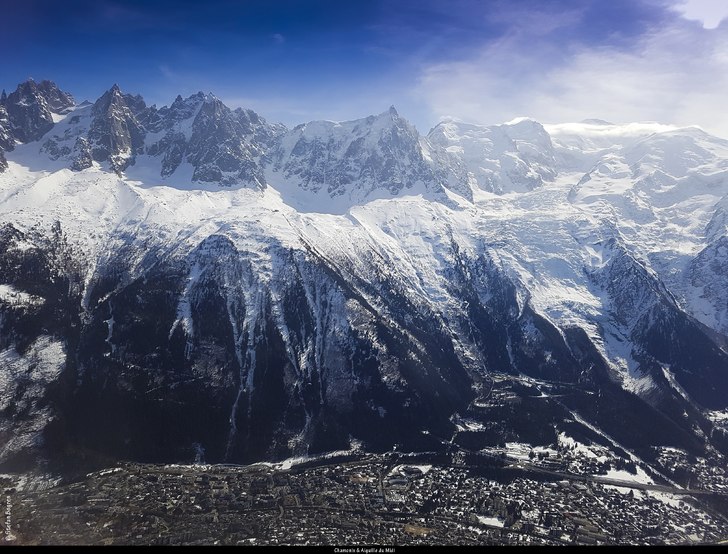 Chamonix och Aiguille du Midi.