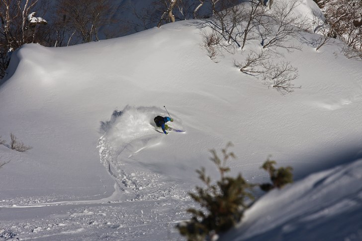 Storbergsåkningen i Japan är lite speciell, trä. Foto: Oscar Frick. Åkare: Damon Miller.