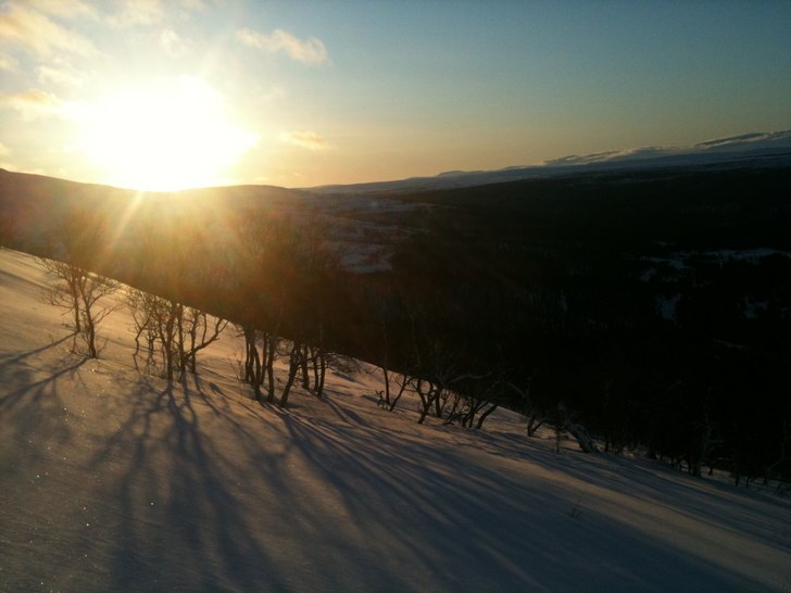 En bit övanför liften i Drommen, kanonfin snö.. Foto: Johan Lysén.