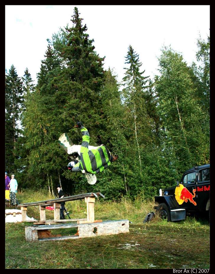 Adde pressar frontflip från railen.

Lite bilde. Foto: Bror Ax. Åkare: Andreas vare.