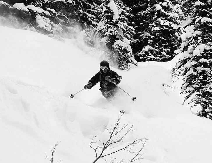 Lite trädskidåkning en dag på tur i Rogers Pass. Foto: Mattias. Åkare: Emil.