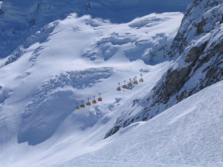 Lift mot farliga spår på glaciären i soligt La . Foto: Martin Bengtsson.