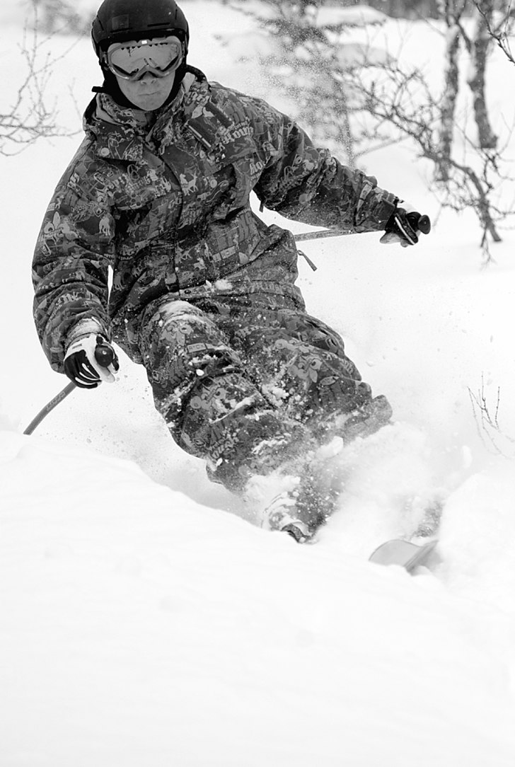 Skön puderåkning i Åres skog. Foto: Erik Sandegård. Åkare: Gustav Sandegård.