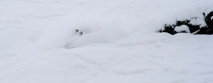 Nästa bild.... Sjukt djup snö här. Jag trillar . Foto: Susanne Nielsen. Åkare: Johan Larson.