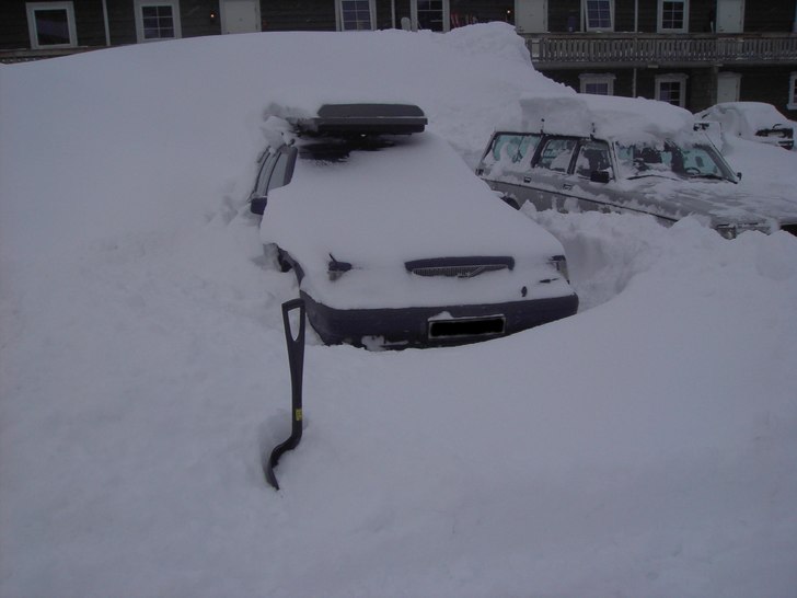 Det kom en hel del snö under de dagar vi var där. Foto: Leif. Åkare: Bilen.