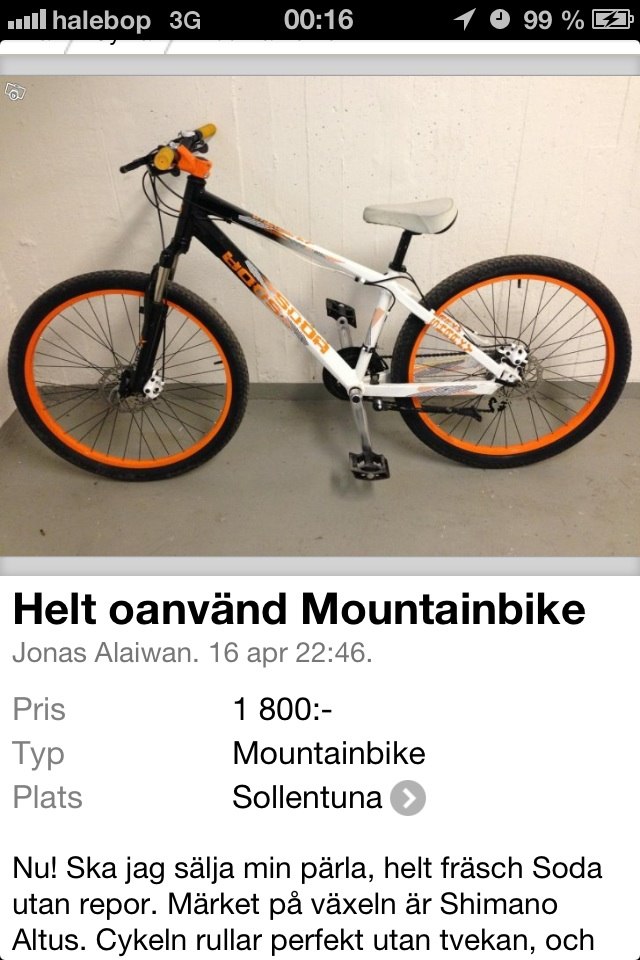 Hej! Jag har länge velat köpa en ny cykel men ja. Foto: Blocket. Åkare: Blocket.