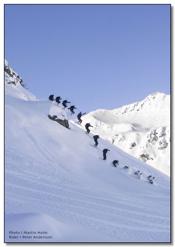 Peter droppar lite en solig dag i Gargellen och ja. Foto: Martin Holm. Åkare: Peter Andersson.