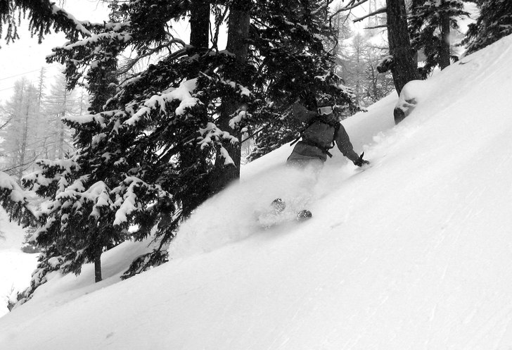 Skogsåkning i courmayeur en riktigt snöig och mu. Foto: Linus Gunnarsson. Åkare: Eric Westling.