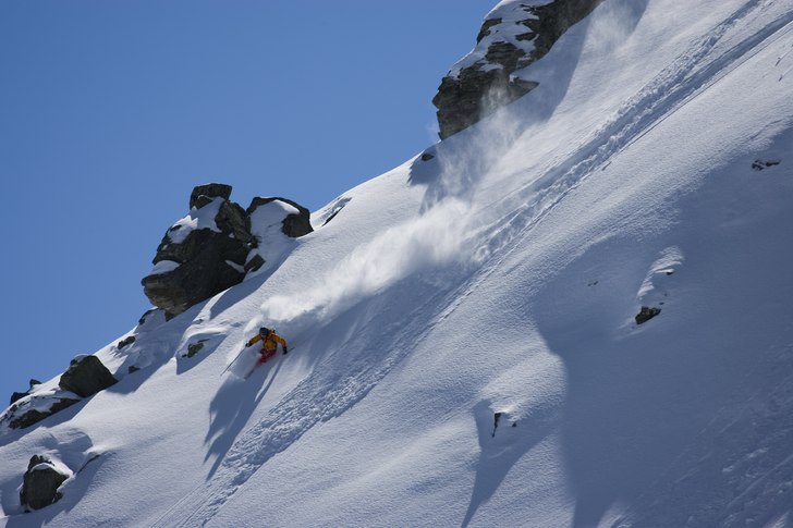 Når man kommer ned fra North Face af Mt. Fort og . Foto: Francois Panchard. Åkare: Marcus Lantz.