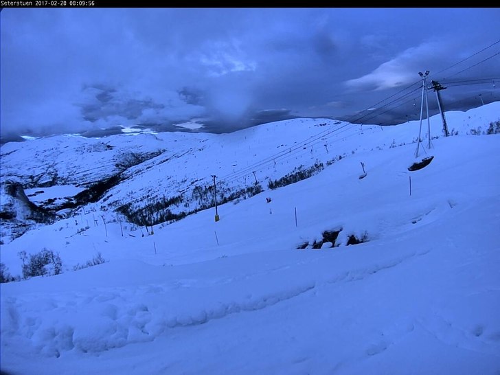 Fjellheisen er åpen!
Nå er det 2 grader, svak vi.