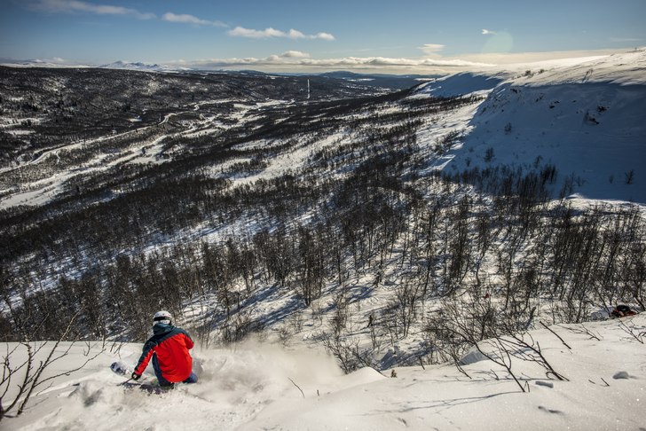 Jon Söderén på väg ned för Grytan, Ramundberg. Foto: Rickard Bergstedt.