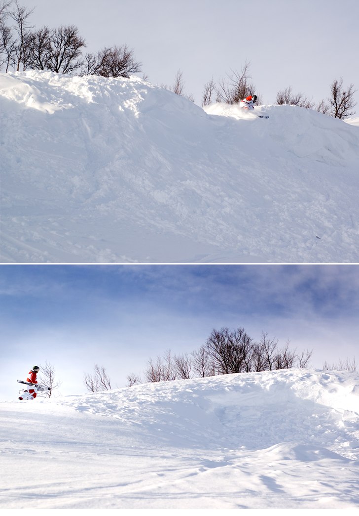 johan slet sig upp i den djupa snön. han offrade . Foto: filip erlind. Åkare: johan karlsson.