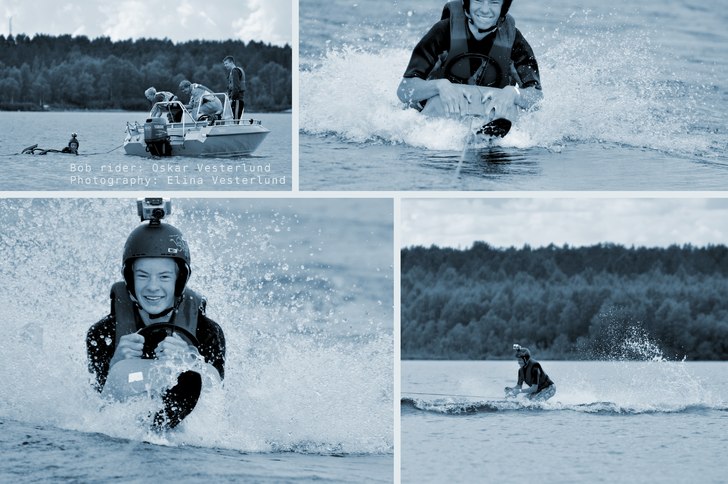 Vi testade köra lite bob bakom båten!. Foto: Elina Vesterlund. Åkare: Oskar Vesterlund.