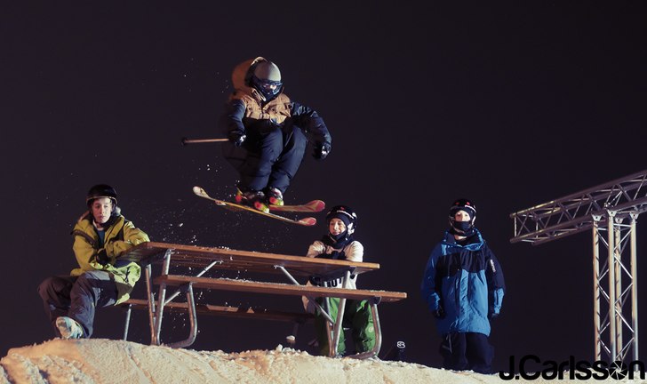 Hela Young Gunz-teamet på plats under skidtestarh. Foto: Johan Carlsson. Åkare: Måns Bertz Wågström, Johan Niemi, André Jonsson och Alexander Jonsson.