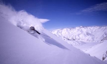 En fin dag i Las Leñas, Argentina. Foto: Pär Lindholm. Åkare: Steve Ogle.